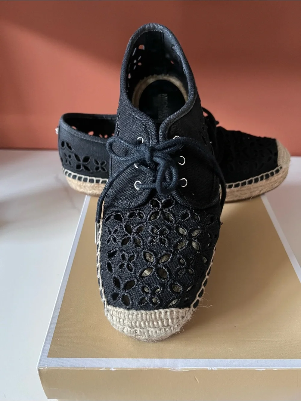 Michael Kors Black Floral Cutout Espadrille Sneakers